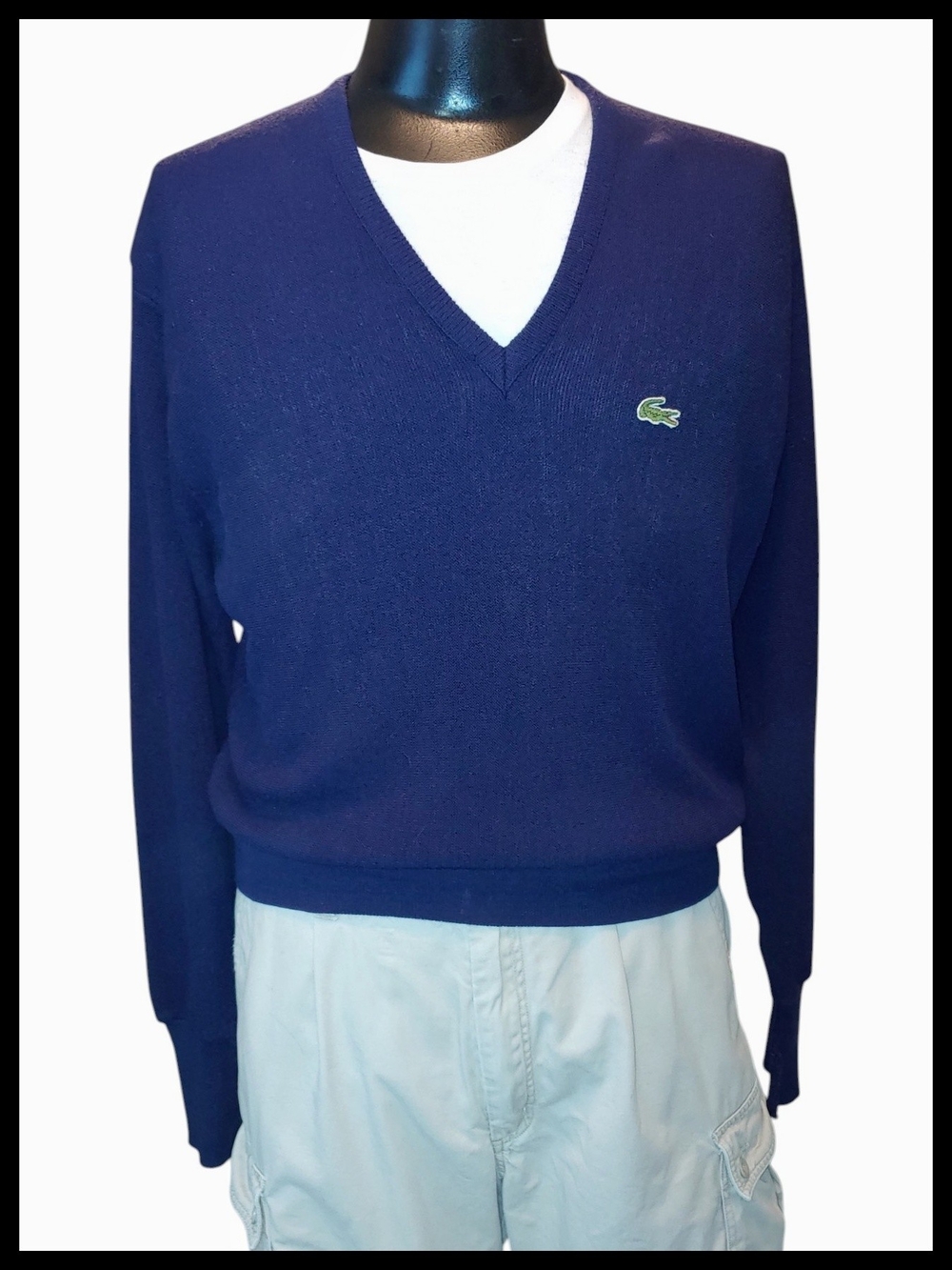Vintage Blue 1980's Izod Lacoste V-Neck Sweater